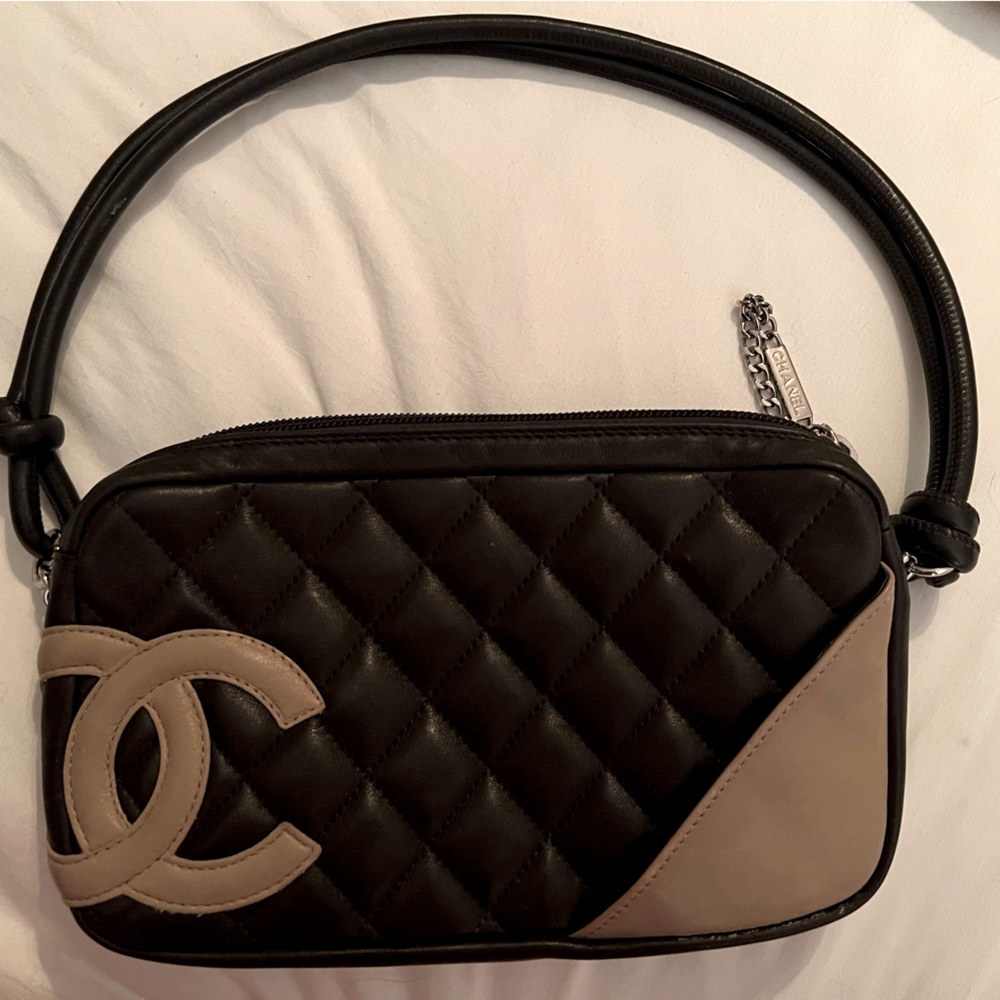 Authentic Vintage Chanel Cambon Pochette Handbag Brown/Tan Leather